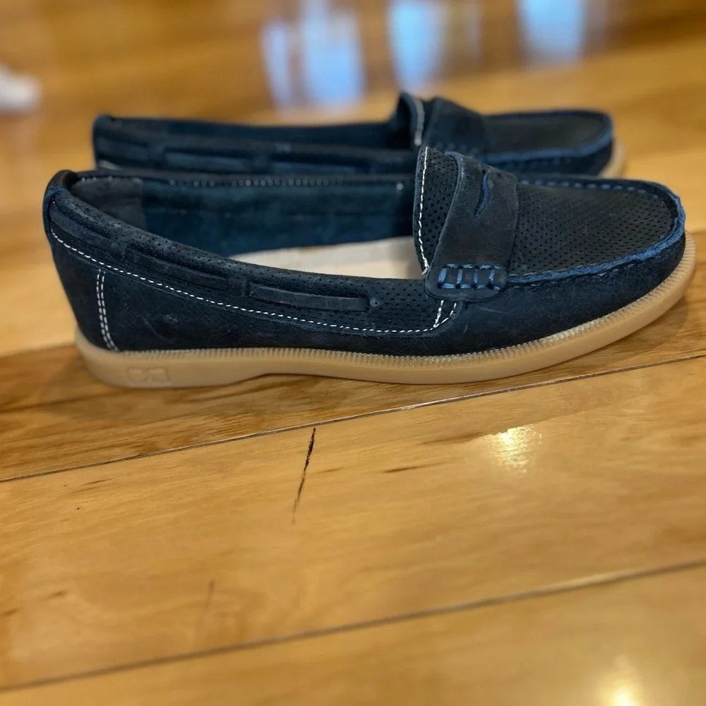NWOT Bed Stu Leather Navy Blue Loafers Boat Shoes - Picture 3 of 12